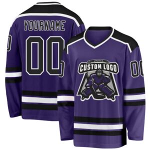 Custom Purple Black White Hockey Jersey, New&hellip;