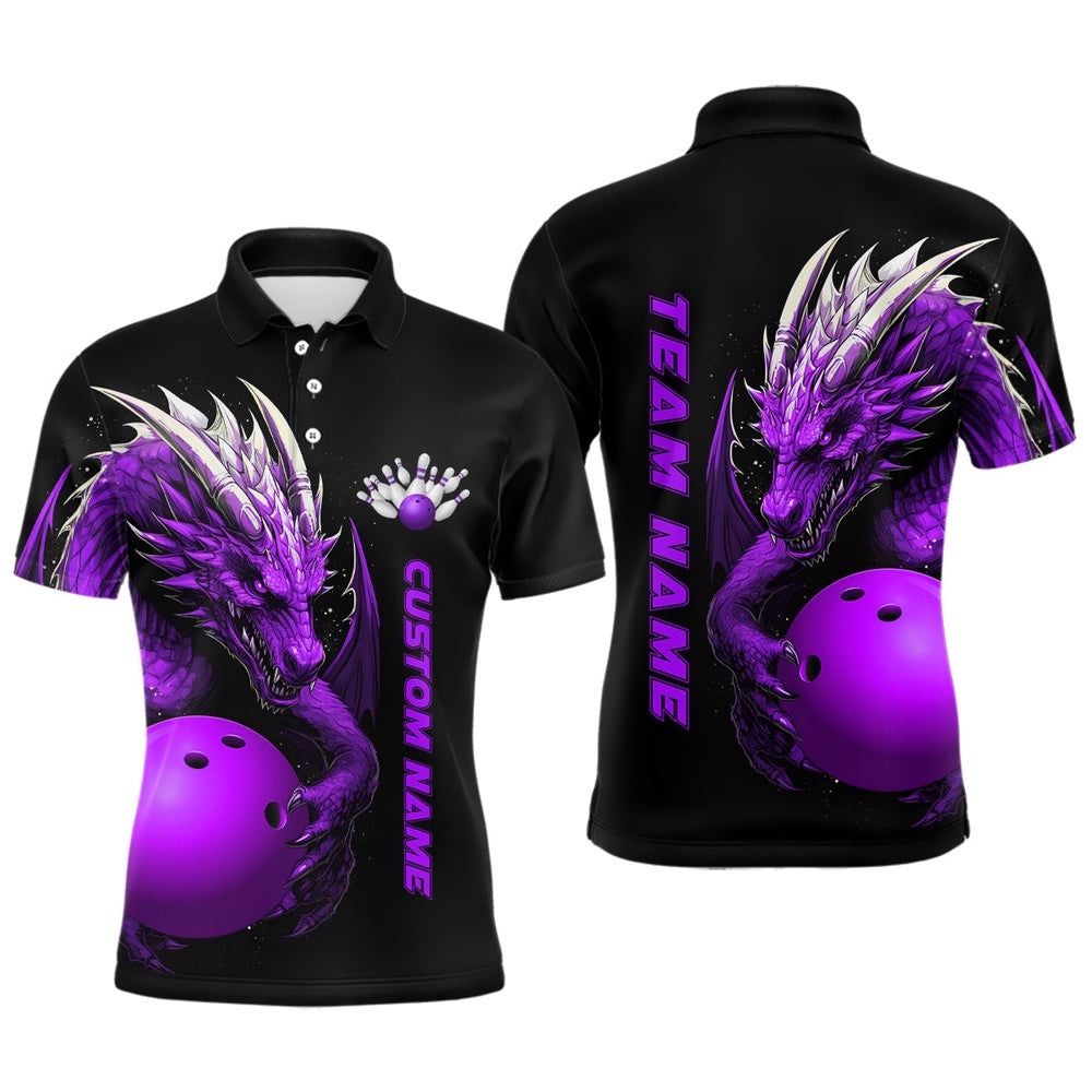 Custom Purple Dragon Men Bowling Polo Shirts Team Bowling Polo Shirt Bowling Apparel For Bowler, Personalized Bowling Team Shirt Custom Purple Dragon Men Bowling Polo Shirts Team Bowling Polo Shirt Bowling Apparel For Bowler, Personalized Bowling Team Shirt