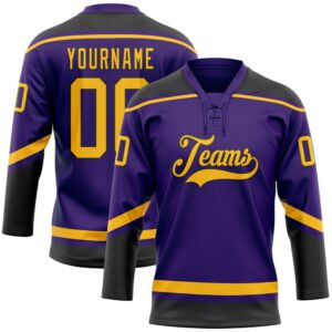 Custom Purple Gold Black Hockey Lace Neck&hellip;