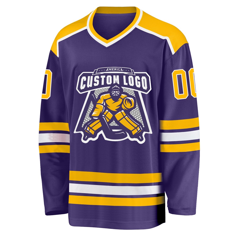Custom Purple Gold White Hockey Jersey, New Hockey Jersey, Personali Sport Team Jersey Shirt