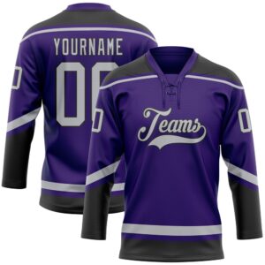 Custom Purple Gray Black Hockey Lace Neck&hellip;