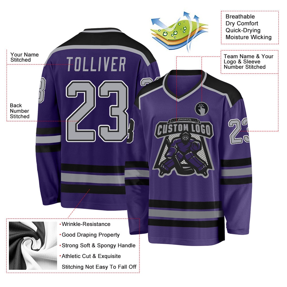 Custom Purple Gray Black White Hockey Jersey, New Hockey Jersey, Personali Sport Team Jersey Shirt