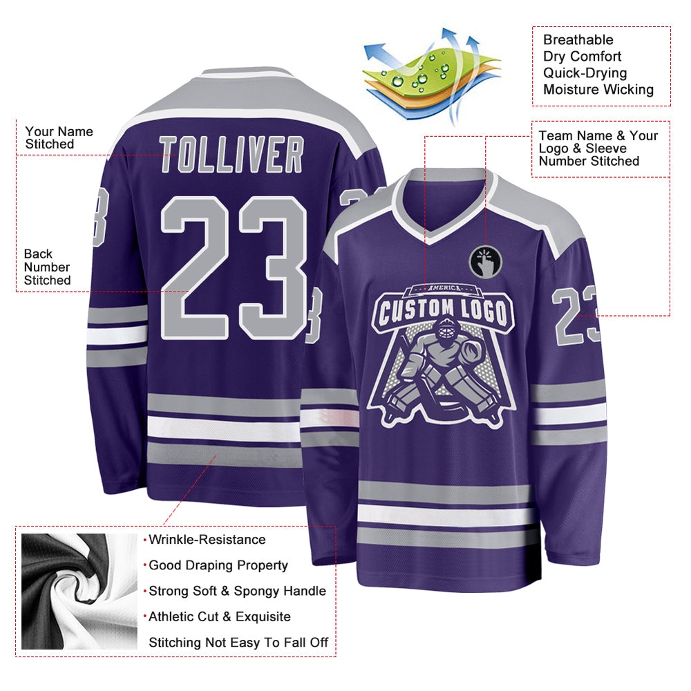 Custom Purple Gray White Hockey Jersey, New Hockey Jersey, Personali Sport Team Jersey Shirt
