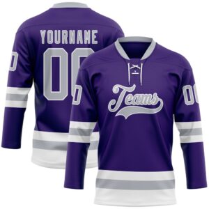 Custom Purple Gray White Hockey Lace Neck&hellip;