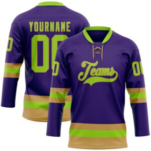 Custom Purple Neon Green Old Gold Hockey&hellip;