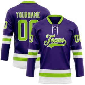 Custom Purple Neon Green White Hockey Lace&hellip;