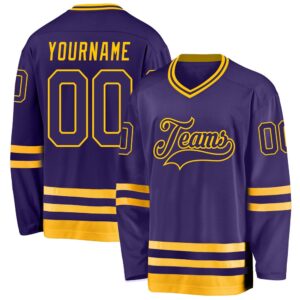 Custom Purple Purple Gold Hockey Jersey, New&hellip;