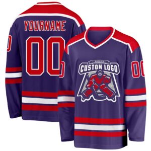 Custom Purple Red White Hockey Jersey, New&hellip;