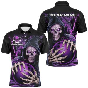 Custom Purple Skull Bowling Polo Shirts For&hellip;