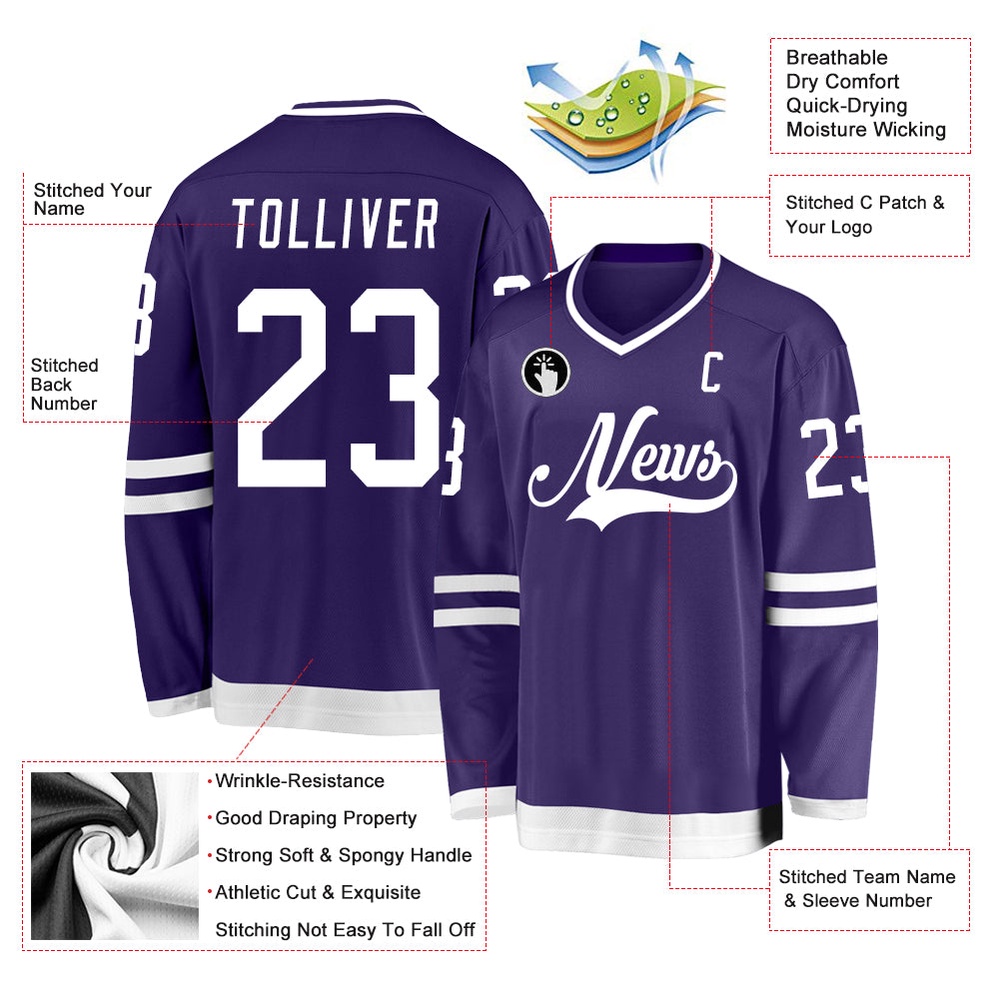 Custom Purple White Hockey Jersey, New Hockey Jersey, Personali Sport Team Jersey Shirt