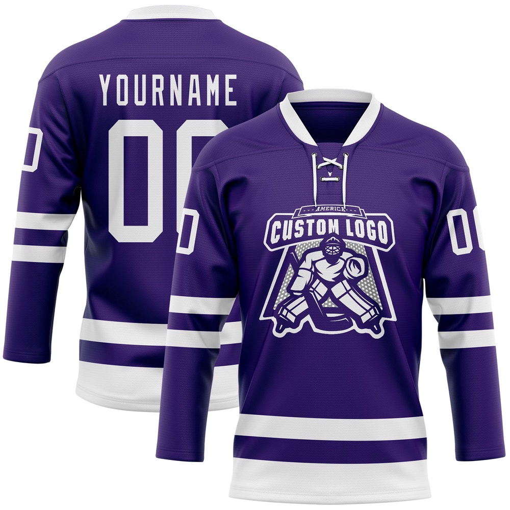 Custom Purple White Hockey Lace Neck Jersey, New Hockey Jersey, Personali Sport Team Jersey Shirt