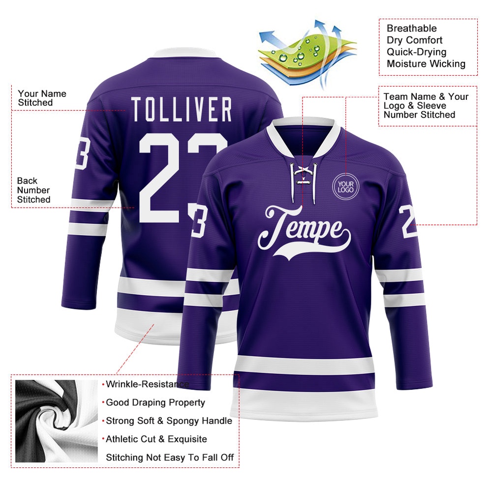 Custom Purple White Hockey Lace Neck Jersey, New Hockey Jersey, Personali Sport Team Jersey Shirt