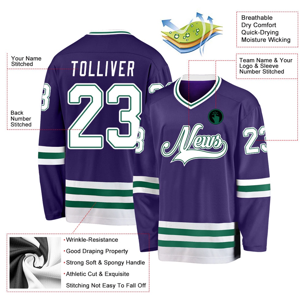 Custom Purple White Kelly Green Hockey Jersey, New Hockey Jersey, Personali Sport Team Jersey Shirt