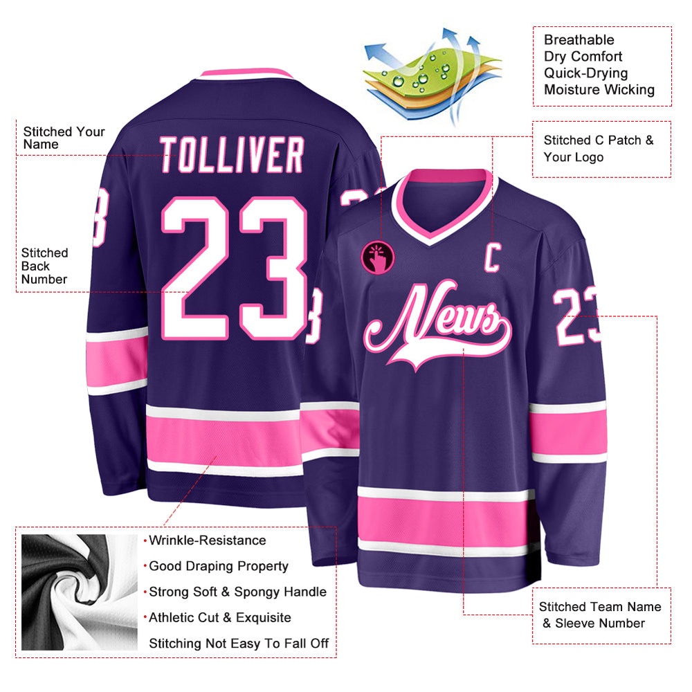 Custom Purple White Pink Hockey Jersey, New Hockey Jersey, Personali Sport Team Jersey Shirt
