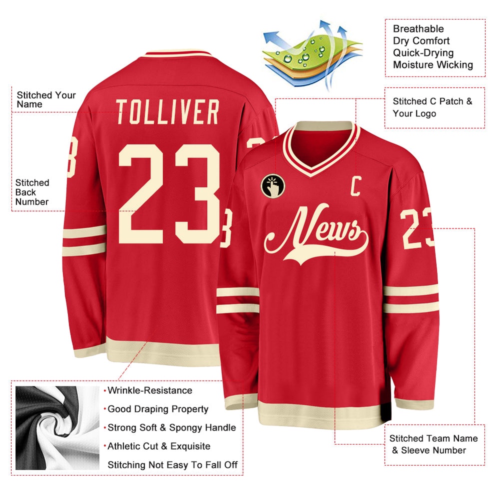 Custom Red Cream Hockey Jersey, New Hockey Jersey, Personali Sport Team Jersey Shirt