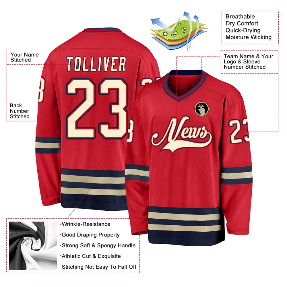Custom Red Cream Navy Hockey Jersey, New Hockey Jersey, Personali Sport Team Jersey Shirt
