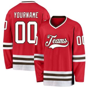 Custom Red White Brown Hockey Jersey, New&hellip;