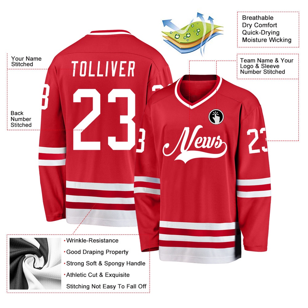 Custom Red White Hockey Jersey, New Hockey Jersey, Personali Sport Team Jersey Shirt