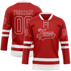Custom Red White Hockey Lace Neck Jersey,&hellip;