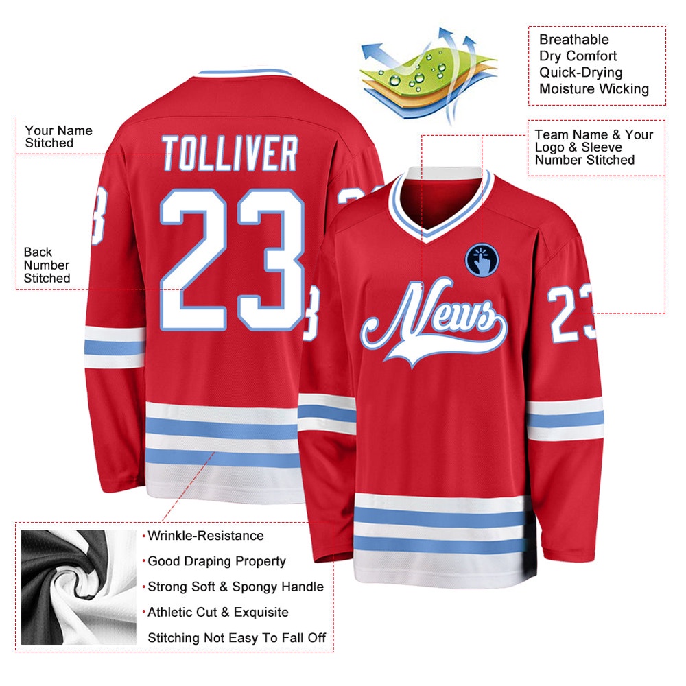 Custom Red White Light Blue Hockey Jersey, New Hockey Jersey, Personali Sport Team Jersey Shirt