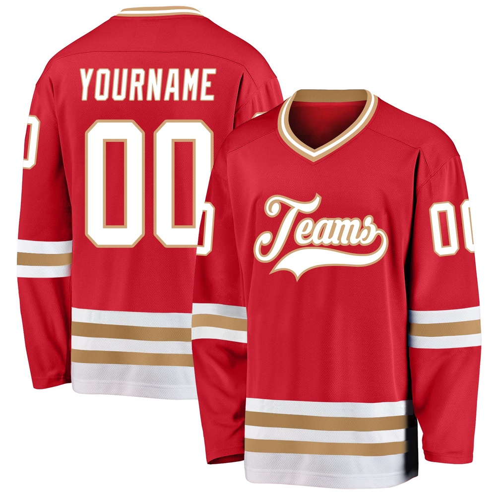 Custom Red White Old Gold Hockey Jersey, New Hockey Jersey, Personali Sport Team Jersey Shirt