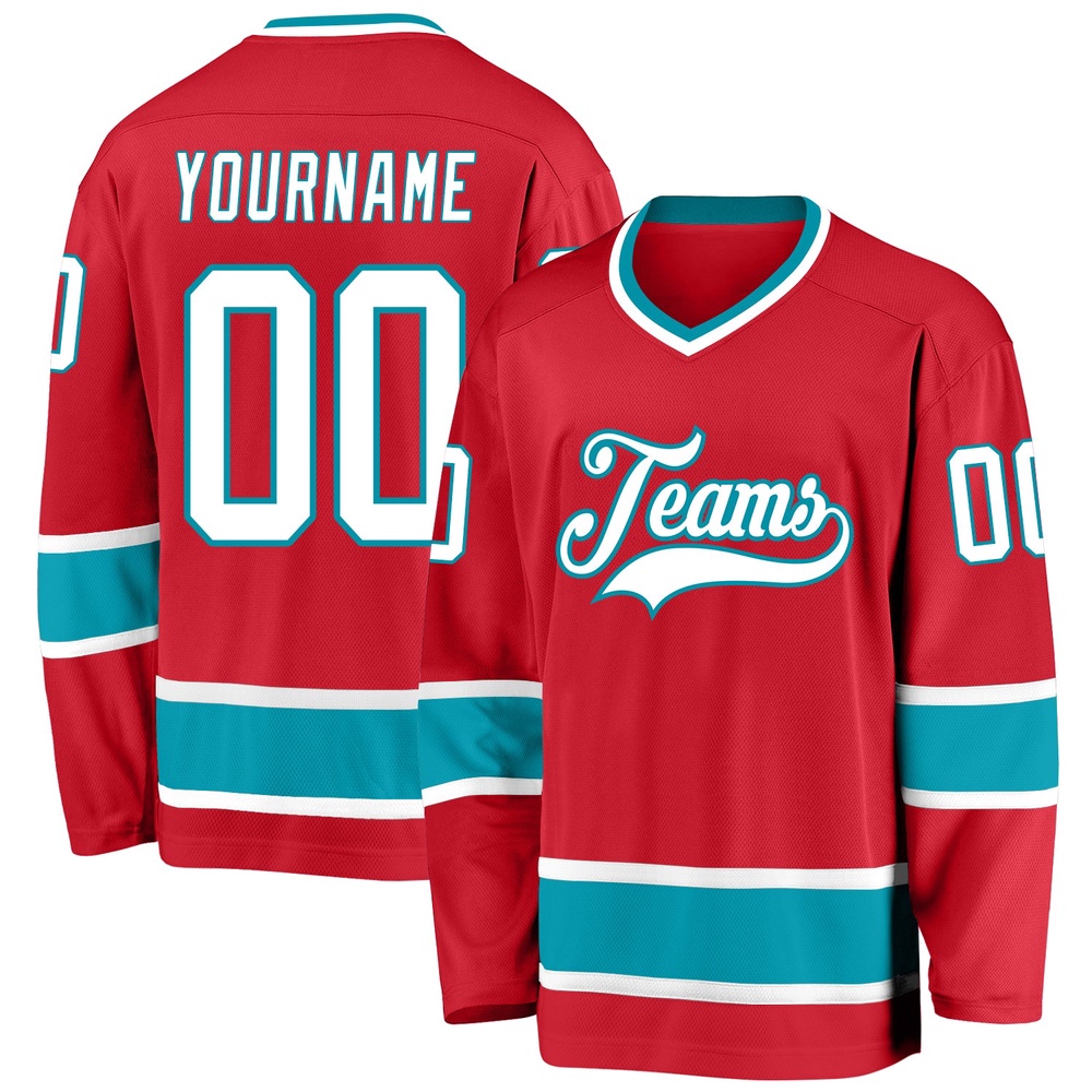 Custom Red White Teal Hockey Jersey, New Hockey Jersey, Personali Sport Team Jersey Shirt