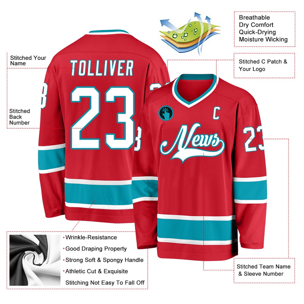 Custom Red White Teal Hockey Jersey, New Hockey Jersey, Personali Sport Team Jersey Shirt
