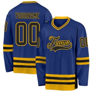 Custom Royal Black Gold Hockey Jersey, New&hellip;