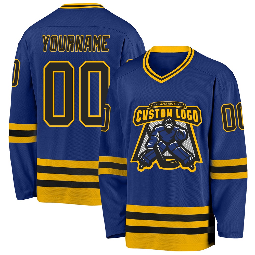 Custom Royal Black Gold Hockey Jersey, New Hockey Jersey, Personali Sport Team Jersey Shirt