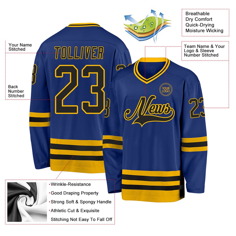 Custom Royal Black Gold Hockey Jersey, New Hockey Jersey, Personali Sport Team Jersey Shirt