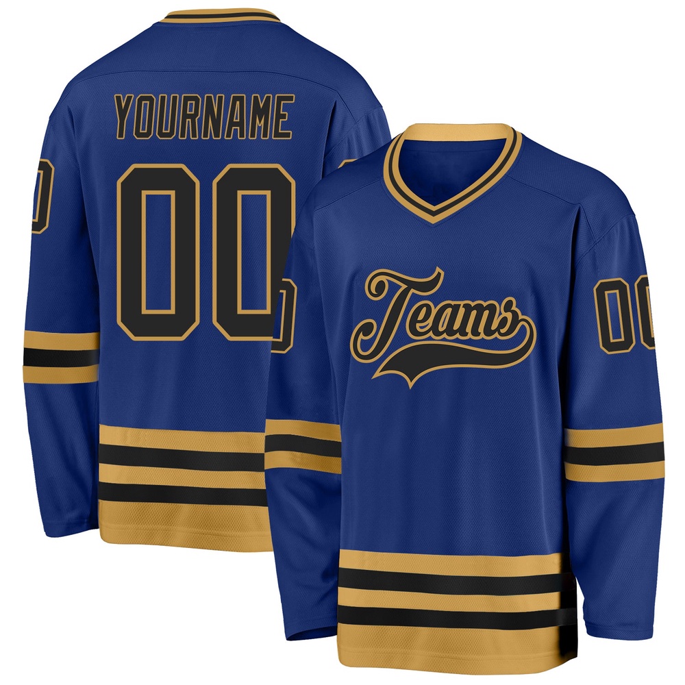 Custom Royal Black Old Gold Hockey Jersey, New Hockey Jersey, Personali Sport Team Jersey Shirt