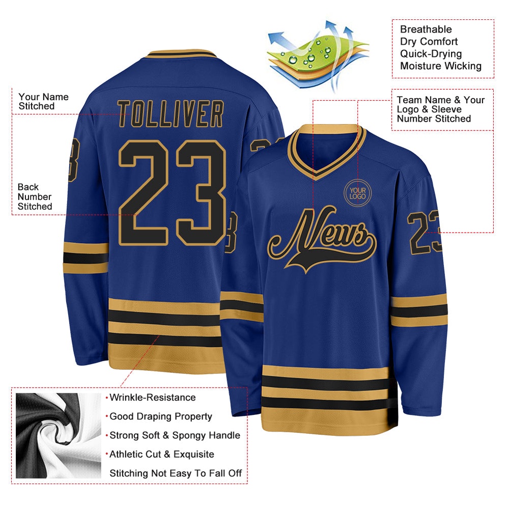 Custom Royal Black Old Gold Hockey Jersey, New Hockey Jersey, Personali Sport Team Jersey Shirt