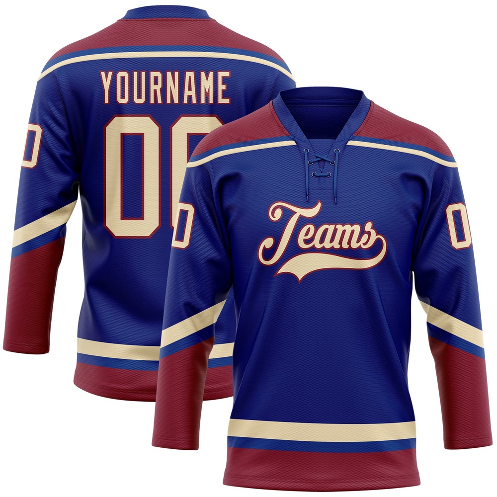 Custom Royal City Cream Crimson Hockey Lace Neck Jersey, New Hockey Jersey, Personali Sport Team Jersey Shirt