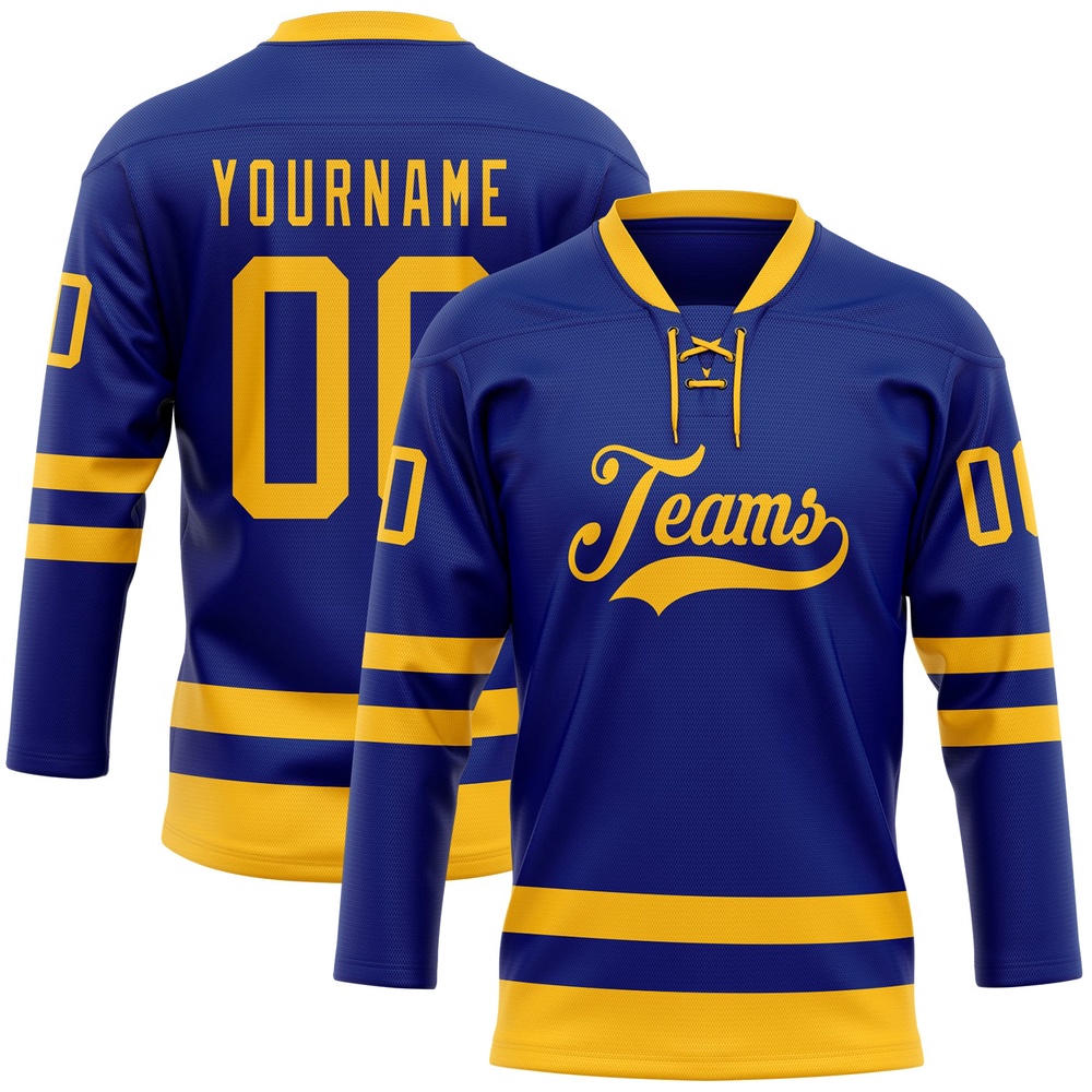 Custom Royal Gold Hockey Lace Neck Jersey, New Hockey Jersey, Personali Sport Team Jersey Shirt