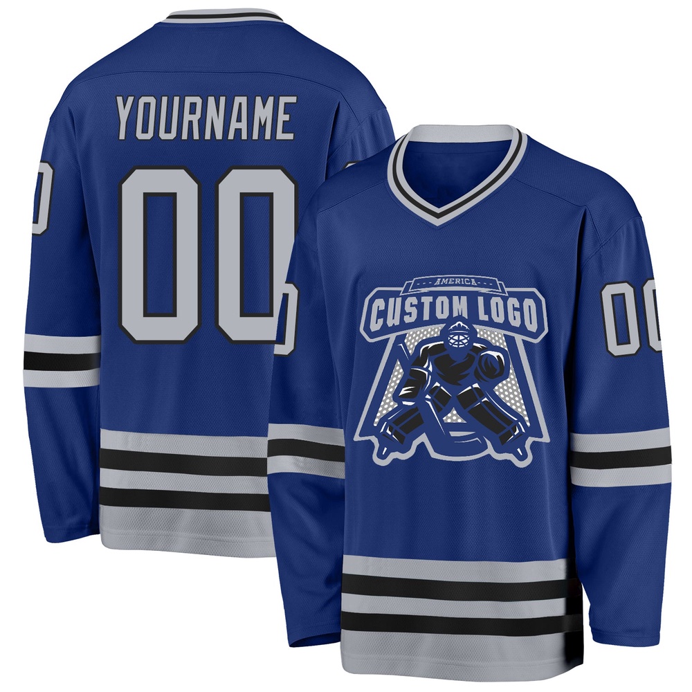 Custom Royal Gray Black Hockey Jersey, New Hockey Jersey, Personali Sport Team Jersey Shirt