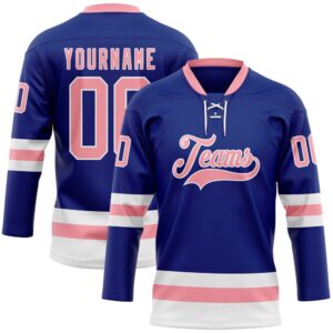 Custom Royal Medium Pink White Hockey Lace&hellip;