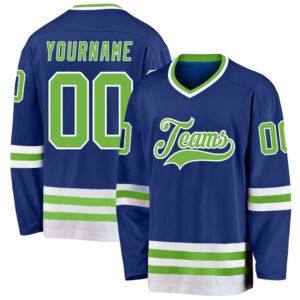 Custom Royal Neon Green White Hockey Jersey,&hellip;
