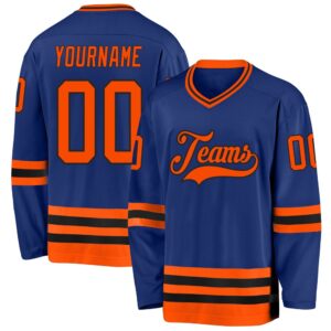 Custom Royal Orange Black Hockey Jersey, New&hellip;