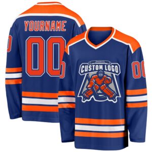 Custom Royal Orange White Hockey Jersey, New&hellip;