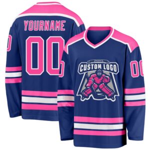 Custom Royal Pink White Hockey Jersey, New&hellip;