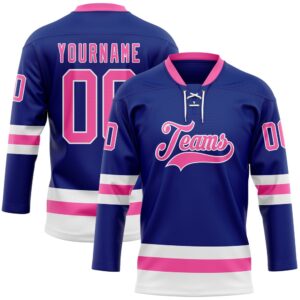 Custom Royal Pink White Hockey Lace Neck&hellip;