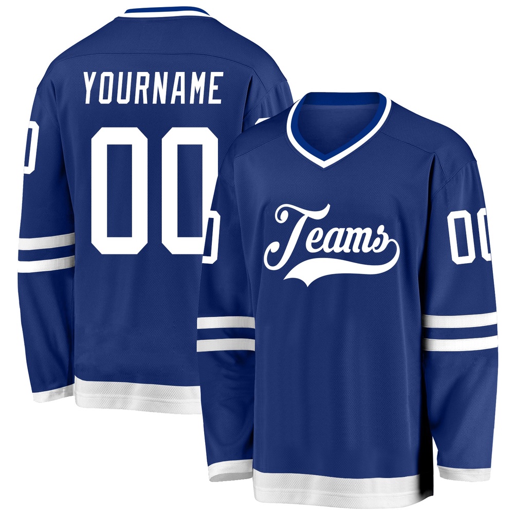 Custom Royal White Hockey Jersey, New Hockey Jersey, Personali Sport Team Jersey Shirt Custom Royal White Hockey Jersey, New Hockey Jersey, Personali Sport Team Jersey Shirt