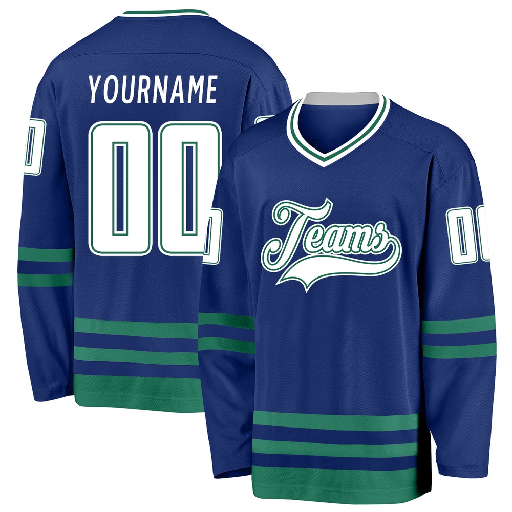 Custom Royal White Kelly Green Hockey Jersey, New Hockey Jersey, Personali Sport Team Jersey Shirt Custom Royal White Kelly Green Hockey Jersey, New Hockey Jersey, Personali Sport Team Jersey Shirt