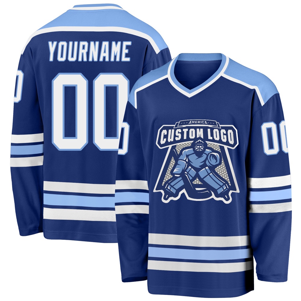 Custom Royal White Light Blue Hockey Jersey, New Hockey Jersey, Personali Sport Team Jersey Shirt Custom Royal White Light Blue Hockey Jersey, New Hockey Jersey, Personali Sport Team Jersey Shirt