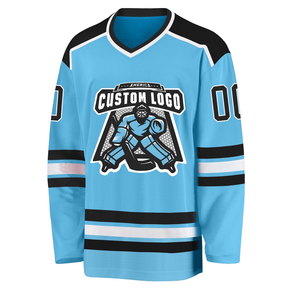 Custom Sky Blue Black White Hockey Jersey, New Hockey Jersey, Personali Sport Team Jersey Shirt Custom Sky Blue Black White Hockey Jersey, New Hockey Jersey, Personali Sport Team Jersey Shirt