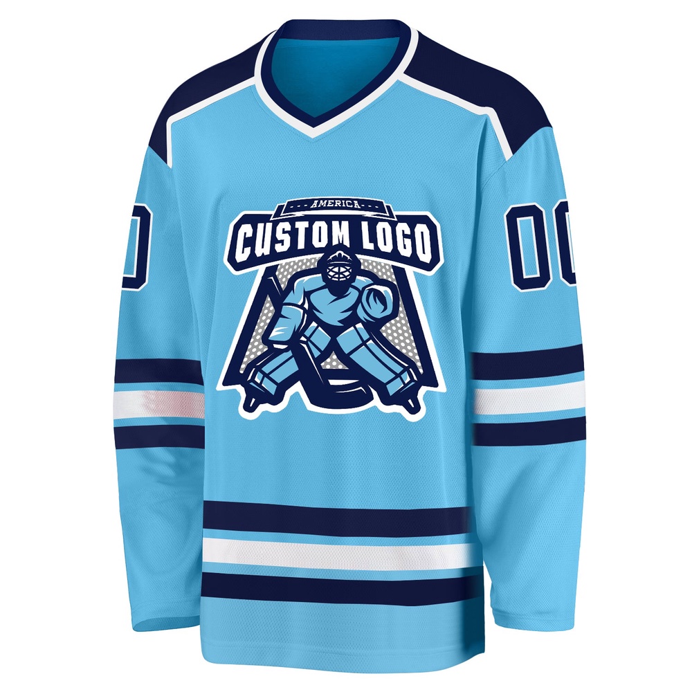 Custom Sky Blue Navy White Hockey Jersey, New Hockey Jersey, Personali Sport Team Jersey Shirt Custom Sky Blue Navy White Hockey Jersey, New Hockey Jersey, Personali Sport Team Jersey Shirt
