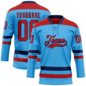 Custom Sky Blue Red Navy Hockey Lace&hellip;
