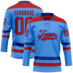 Custom Sky Blue Red Royal Hockey Lace&hellip;