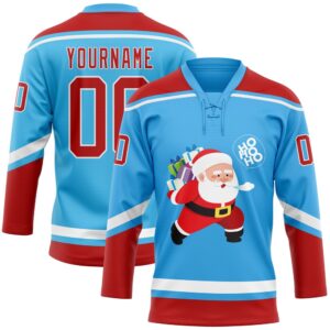 Custom Sky Blue Red White Funny Christmas&hellip;