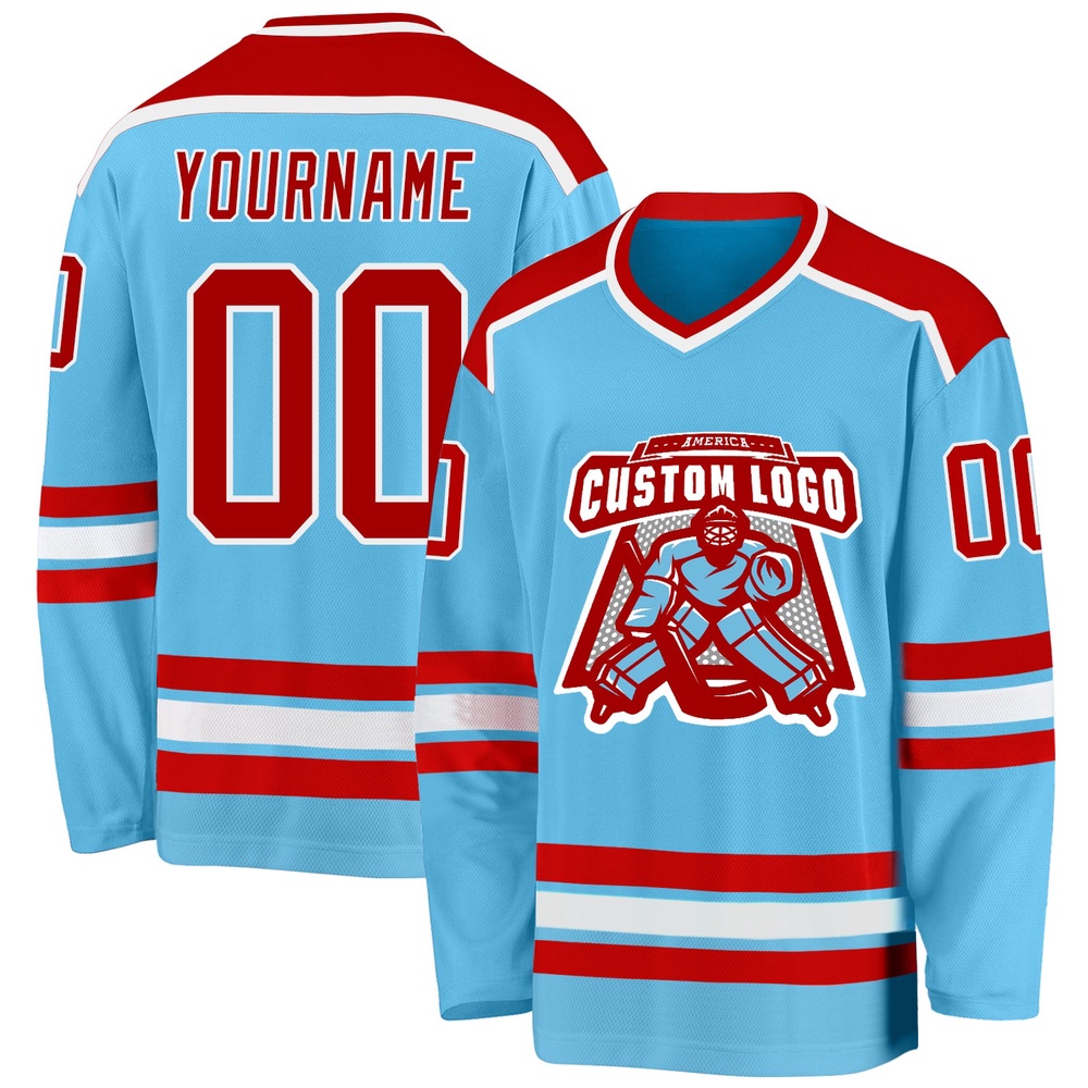 Custom Sky Blue Red White Hockey Jersey, New Hockey Jersey, Personali Sport Team Jersey Shirt